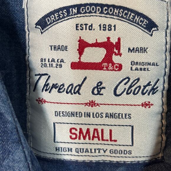 Thread Cloth Distressed Geometric Denim Shirt S Blue Jean Retro Pockets Western - Picture 3 of 9